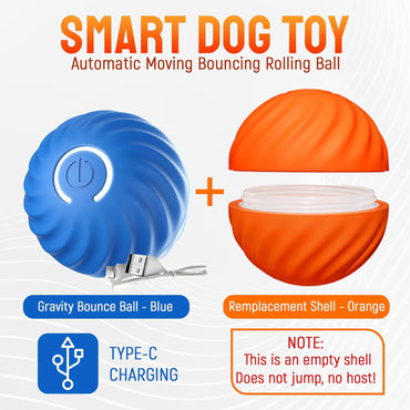 New Battery Operated Dog Toy Ball. Active Rolling Ball for Dogs Blue Ball Whit Orange Replace Shell. Interactive Dog Ball for Small Dogs. Vibrating Dog Ball Rechargeable Automatic Dog Toy