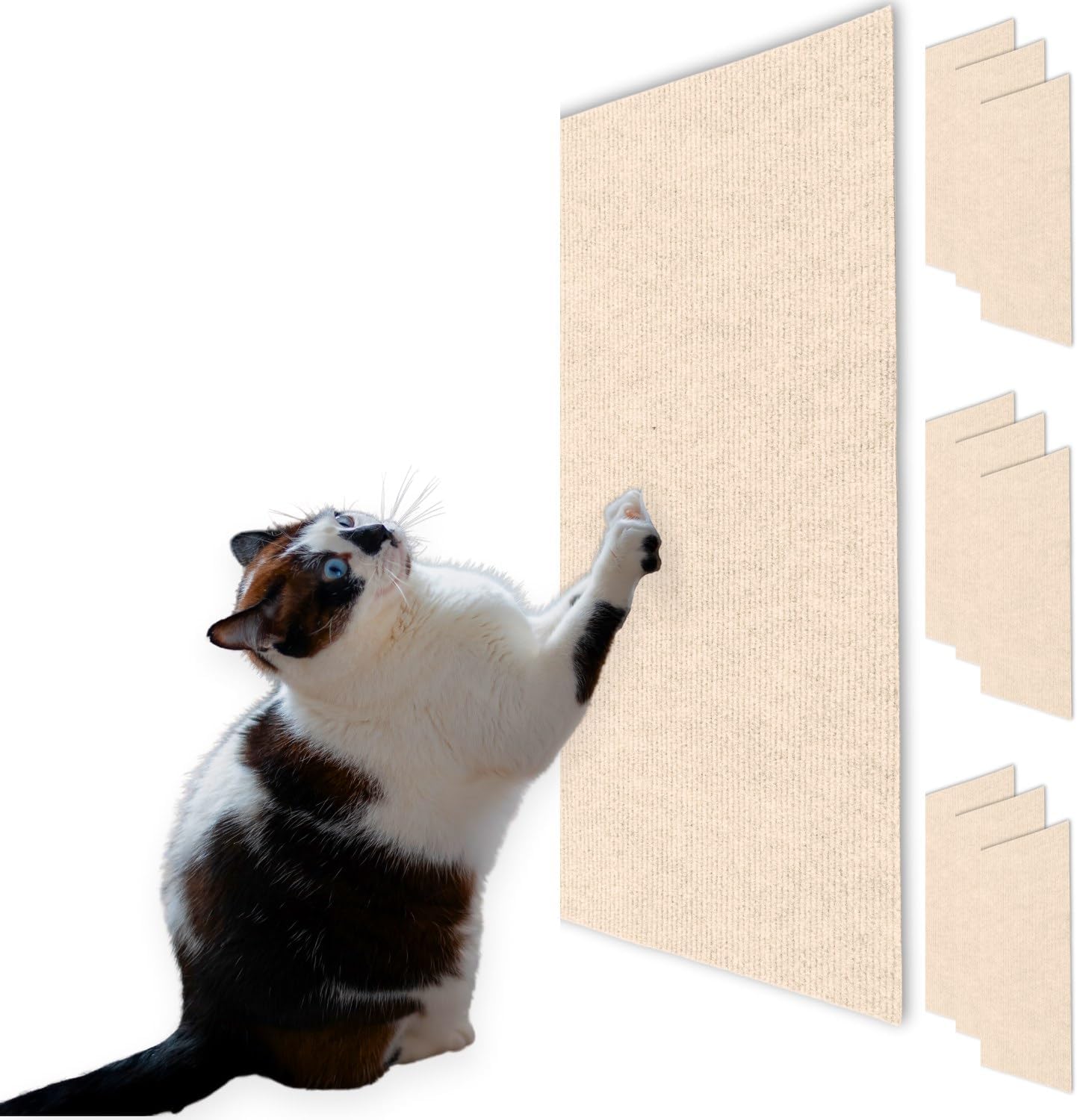 Cat Scratch Mat (3 Pack), 23.6’’ X 11.8’’ Cat Wall Stracther, Versatile Self-Adhesive Replacement Easy Use for Cat Trees, Cat Wall Furniture, Scratching Posts, and Couch Protection (Beige)