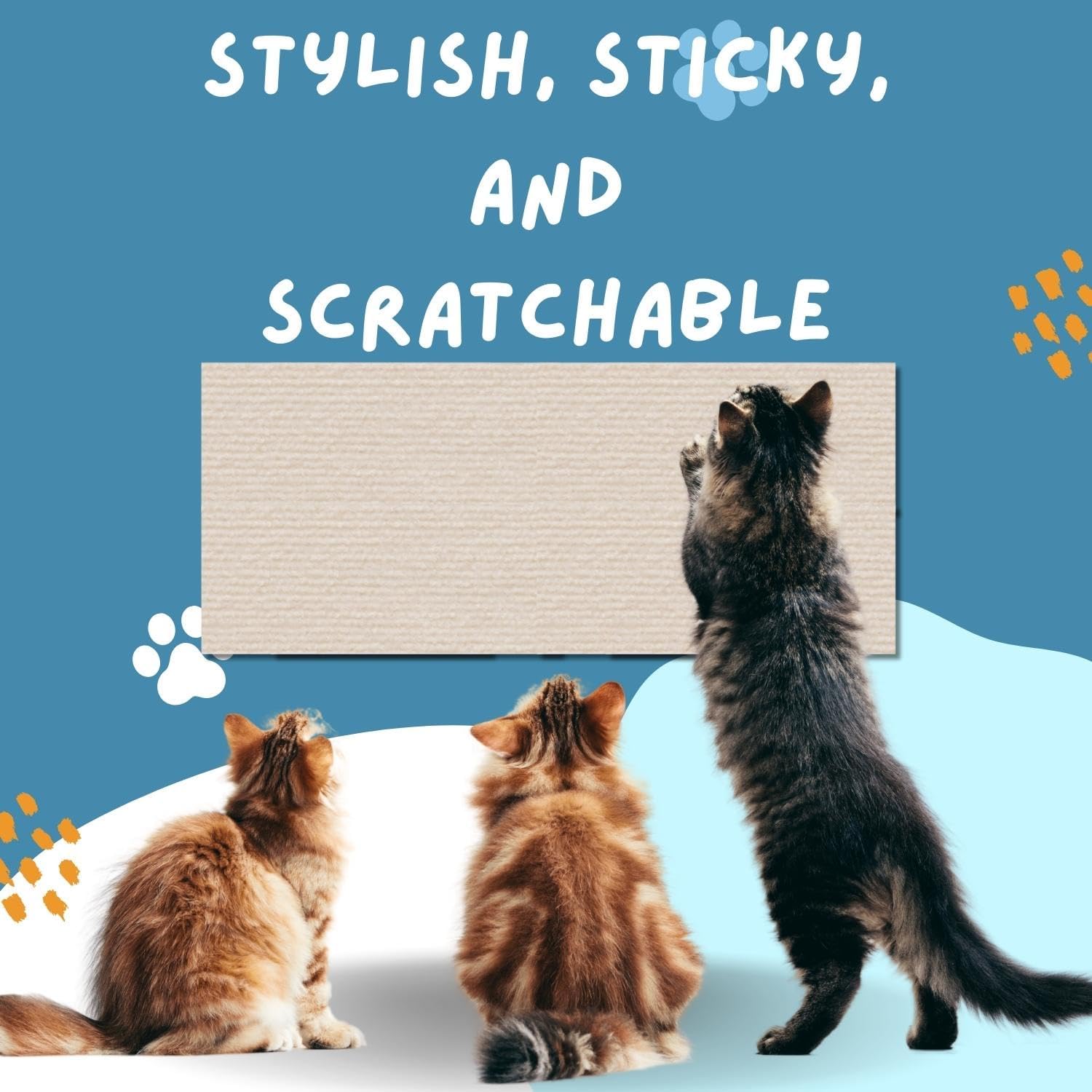 Cat Scratch Mat (3 Pack), 23.6’’ X 11.8’’ Cat Wall Stracther, Versatile Self-Adhesive Replacement Easy Use for Cat Trees, Cat Wall Furniture, Scratching Posts, and Couch Protection (Beige)